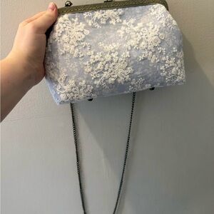 Elegant Blue and White Lace Crossbody Bag